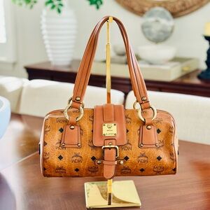 MCM Visetos Barrel Bag - Cognac